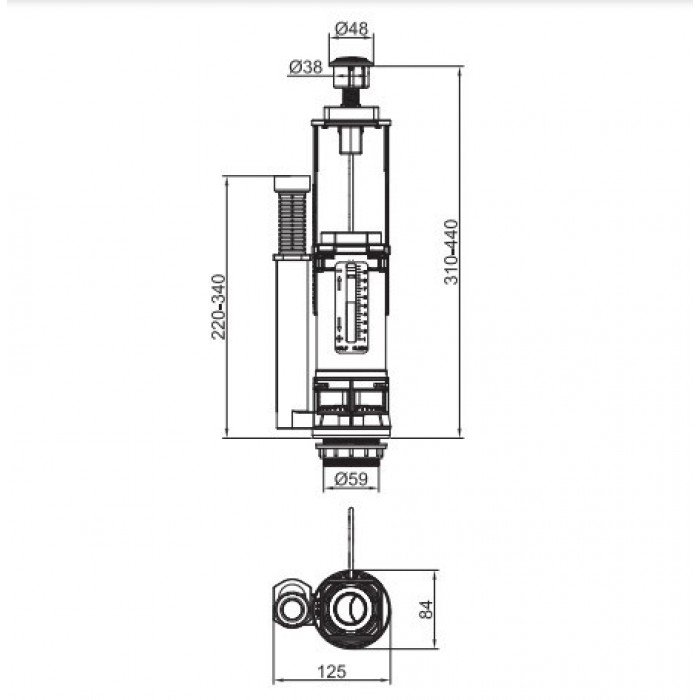 Арматура спускная тросовая с двумя режимами слива Koer KT-0201 (кнопка хромированная) (KR5057)