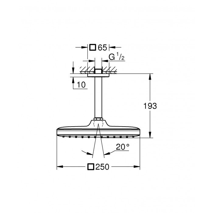 Верхний душ с потолочным кронштейном Grohe Tempesta Cube (26688000)