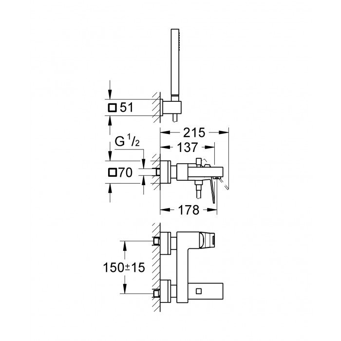 Смеситель для ванны Grohe Eurocube (23141000) Смеситель для ванны Grohe Eurocube (23141000)