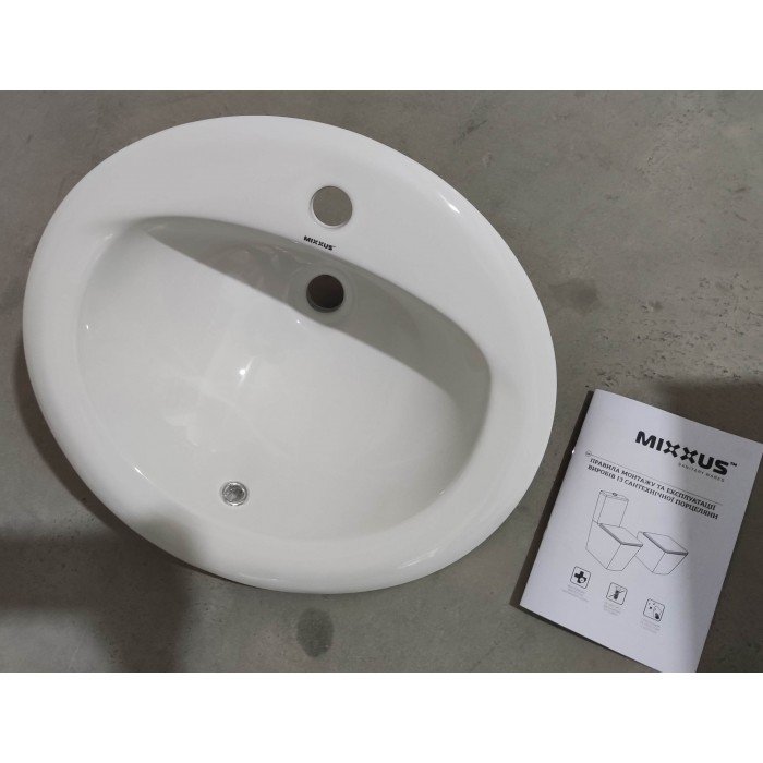 Раковина врізна на стільницю Mixxus Premium TOPPER-1602 515х400х200mm з отвором під змішувач та переливом (MP6572)