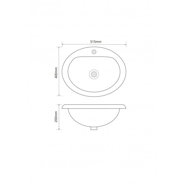 Раковина врізна на стільницю Mixxus Premium TOPPER-1602 515х400х200mm з отвором під змішувач та переливом (MP6572)