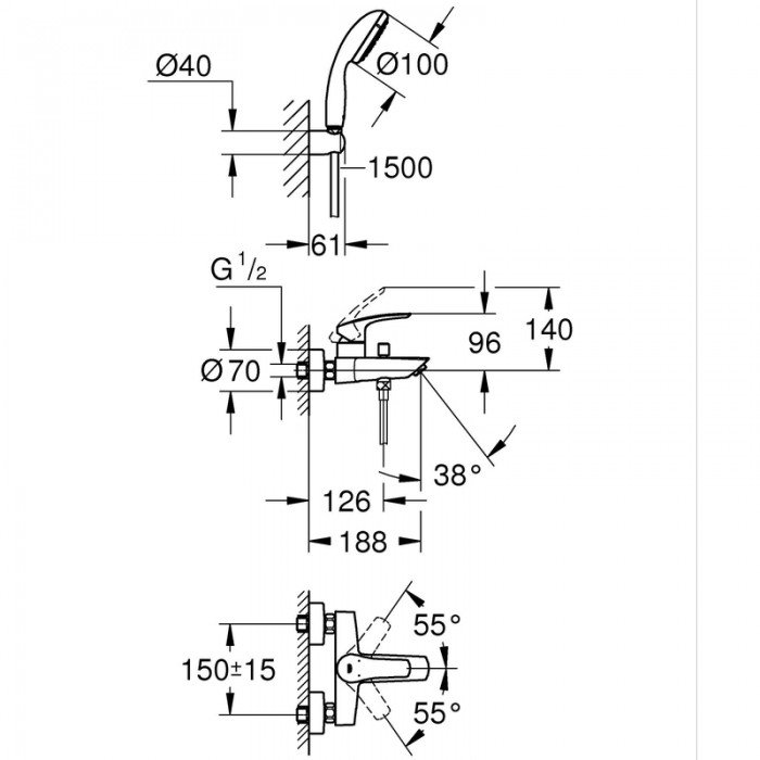 Одноважільний змішувач для ванни Grohe Eurosmart New (33302003) Одноважільний змішувач для ванни Grohe Eurosmart New (33302003)