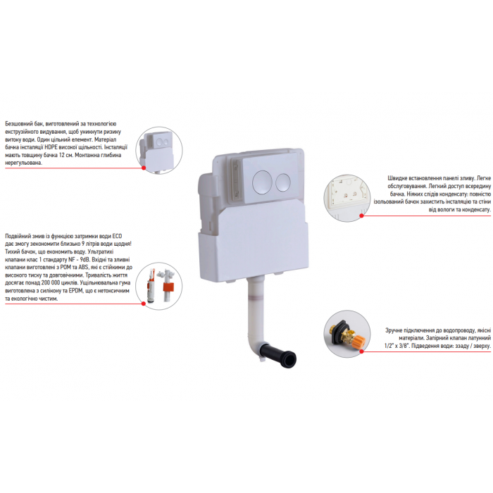 Інсталяційний бачок для підлогового унітазу Koer KT-0405 420x120x750mm без панелі змиву (KR5314)