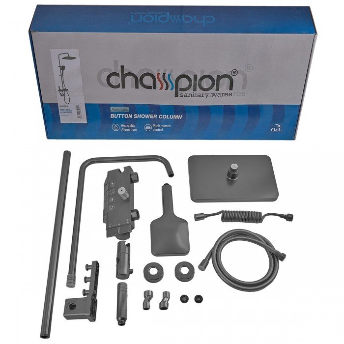 Душова колона Champion PBM-009-J Graphite зі змішувачем з кнопковим перемикачем, 4 режими (CH6501)