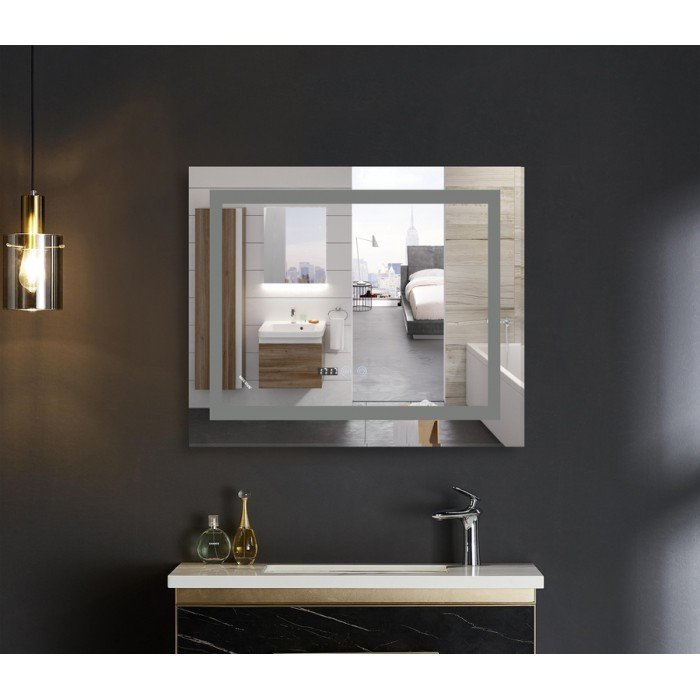 Зеркало Mixxus WARM MR02-80x80 с Led Touch, Anti-fog, димером, регулятором яркости, часами (MI6934)