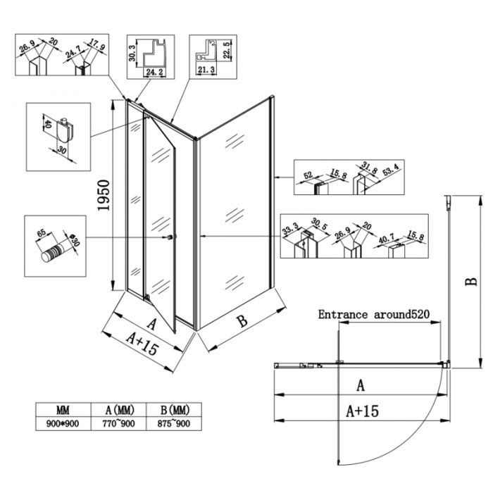 Душова кабіна без піддону Koer SR SC05-90x90x195-TR-01 прозоре скло Easy Clean 6мм, хром (KR5