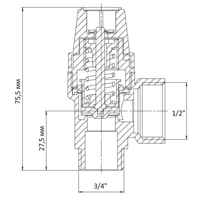 Клапан запобіжний ВЗ 1/2"х3/4" Koer KR.1261 (2.5 бар) (KR3106) Клапан запобіжний ВЗ 1/2"х3/4" Koer KR.1261 (2.5 бар) (KR3106)