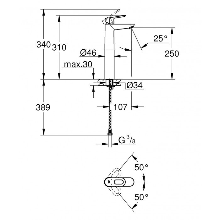 Змішувач на стільницю для раковини XL-розміру Grohe BauLoop (23764000) Змішувач на стільницю для раковини XL-розміру Grohe BauLoop (23764000)