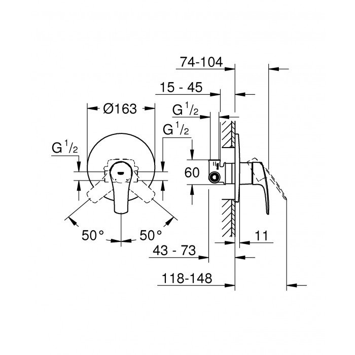 Змішувач прихованого монтажу для 1 споживача Grohe Eurosmart New (33556003)