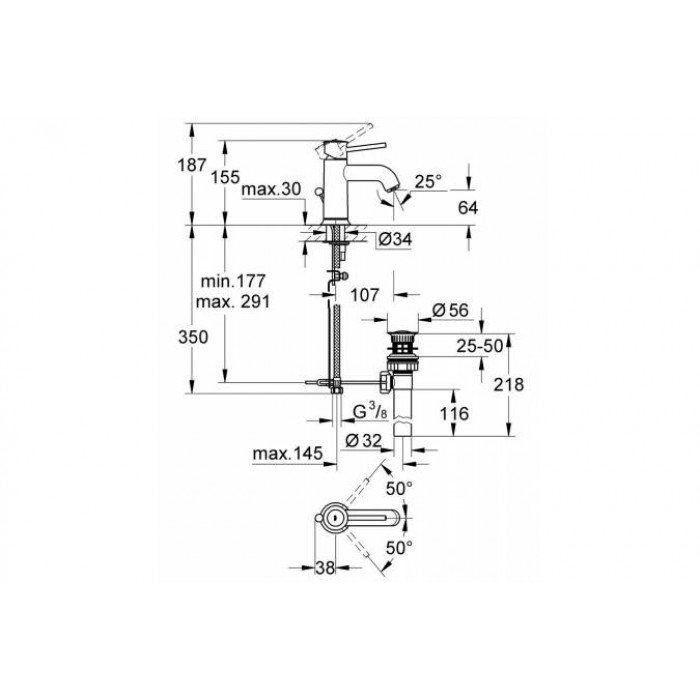 Смеситель для умывальника с дон. клапаном Grohe BauClassic (23161000)