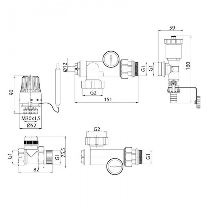 Смесительный узел для коллект. с левым подкл. Koer KR.1022L1 - 1” (без насоса) (прямой) (KR2912)
