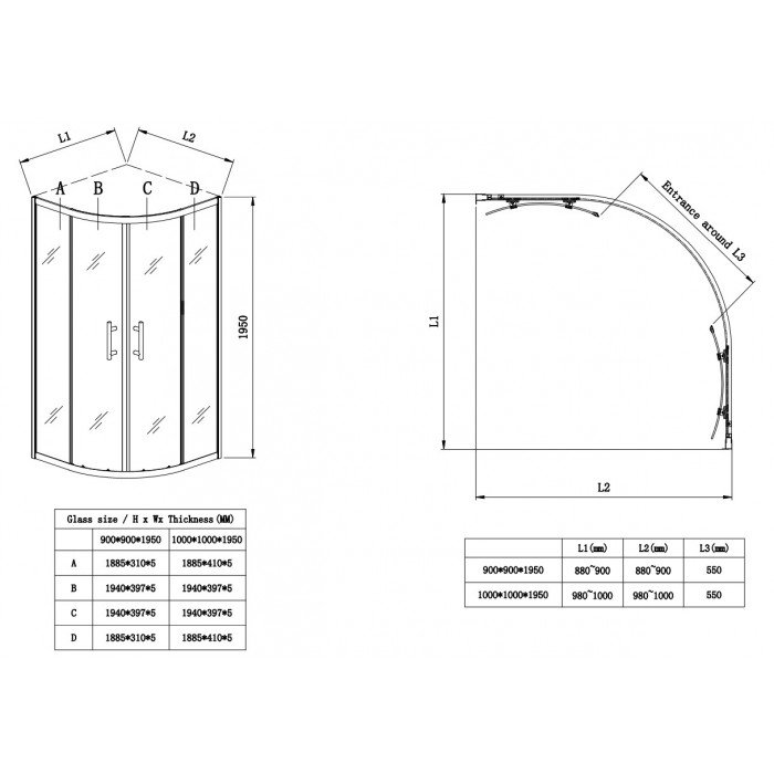Душевая кабина без поддона Koer SR SC04-100x100x195-TR-01 прозрачное стекло Easy Clean 5мм, хром (K