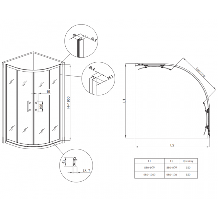 Душевая кабина без поддона Koer SR SC04-100x100x195-TR-01 прозрачное стекло Easy Clean 5мм, хром (K