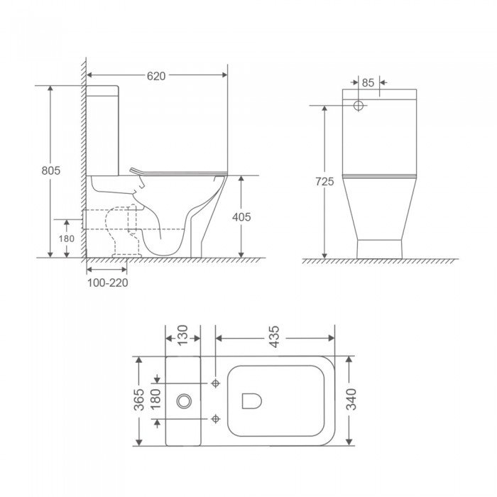 Чаша унітазу-компакту Mixxus Premium Style-0401-T3 Bowl 620х365х805 Tornado 3.0 без сидіння (MI8355)