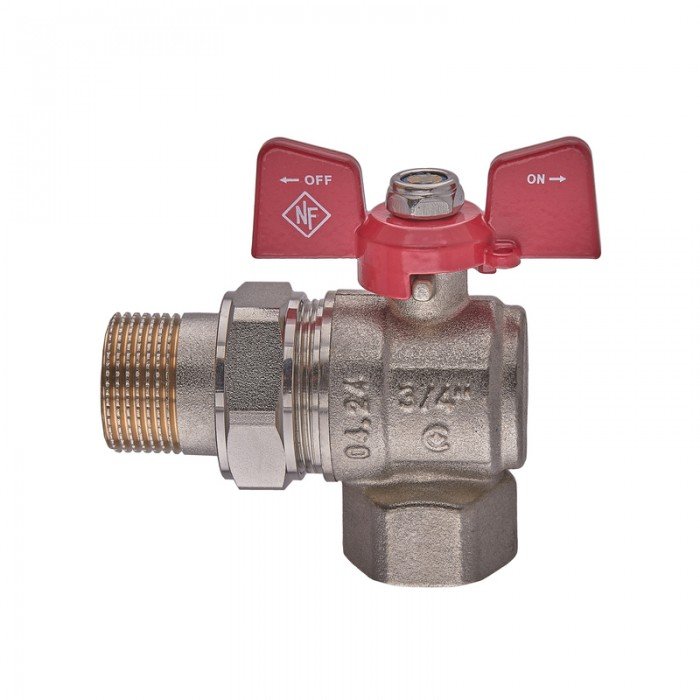 Кран шаровой с американкой Nolf classic NFC.941-08-3/4" FM угловой, ГШБ ручка "бабочка" красная (NF