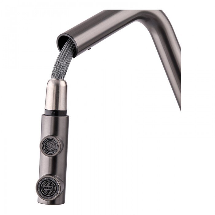 Кухонний змішувач на дві води Zerix LUX-024 Graphite з висувною лійкою (нерж. сталь) (ZX5557)