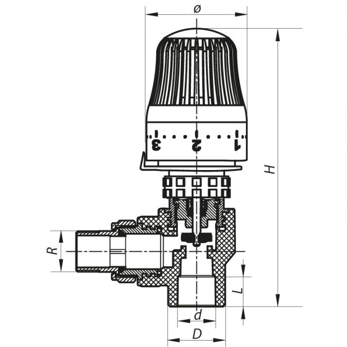 Кран термостатический с термоголовкой угловой 20x1/2 PPR Koer K0153.PRO (KP0195)