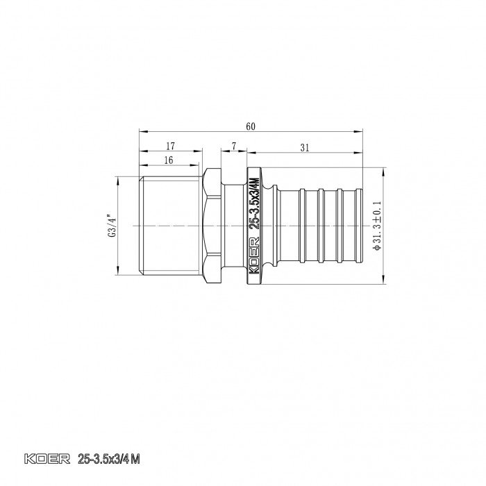 Перехідник з ЗР Koer KA.A08M-25 - 25(3.5mm) x 3/4"M (KR4853) Перехідник з ЗР Koer KA.A08M-25 - 25(3.5mm) x 3/4"M (KR4853)