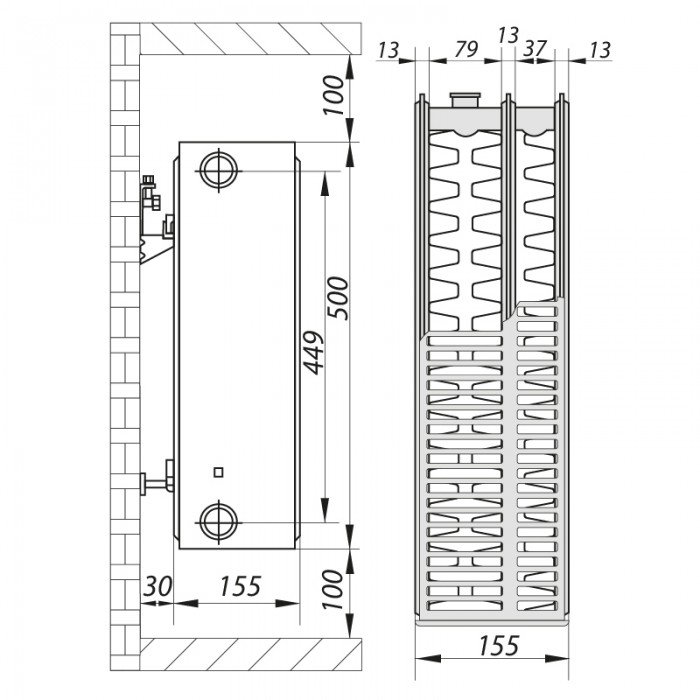 Стальной радиатор 33х500х1600.S Koer (бок. подключение) (RAD128)