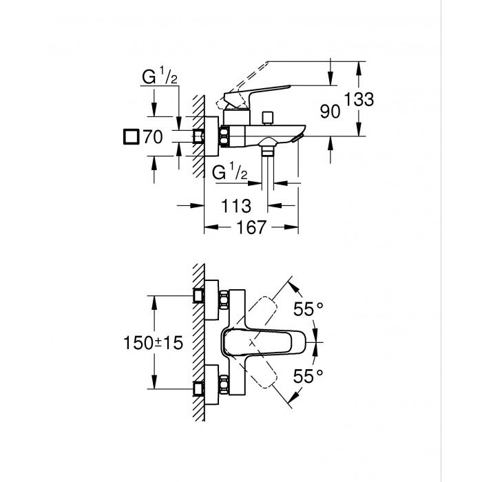 Однорычажный смеситель для ванны Grohe Cubeo (1018130000)