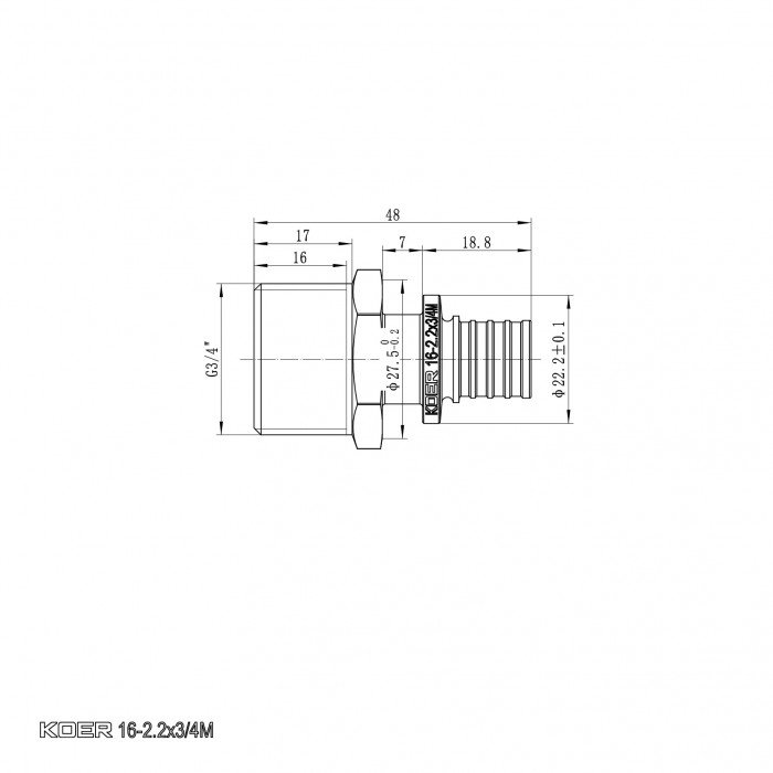 Переходник с НР Koer KA.A08M-16 - 16(2.2mm) x 3/4"M (KR4850) Переходник с НР Koer KA.A08M-16 - 16(2.2mm) x 3/4"M (KR4850)