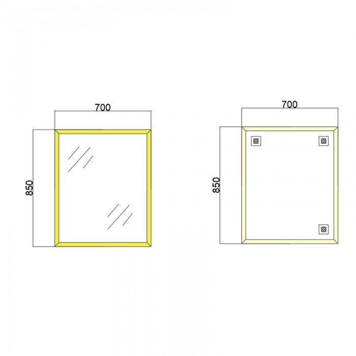 Зеркало настенное Zerix FONTE MRZ09-70x85-Reverse GOLD прямоугольное в золотой раме (ZX5639)