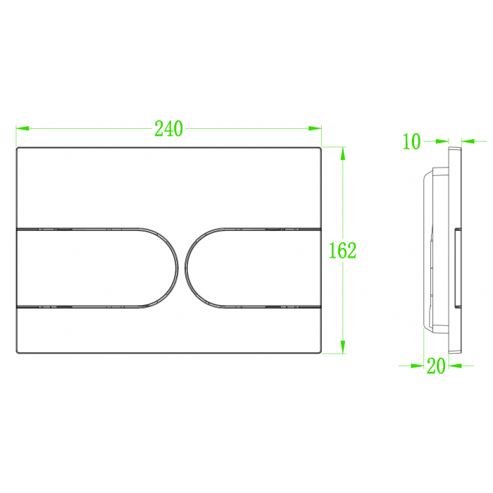 Панель змиву Koer KT-0604-03 240x160x10mm пластикова, кнопка закруглена (KR5322) Панель змиву Koer KT-0604-03 240x160x10mm пластикова, кнопка закруглена (KR5322)