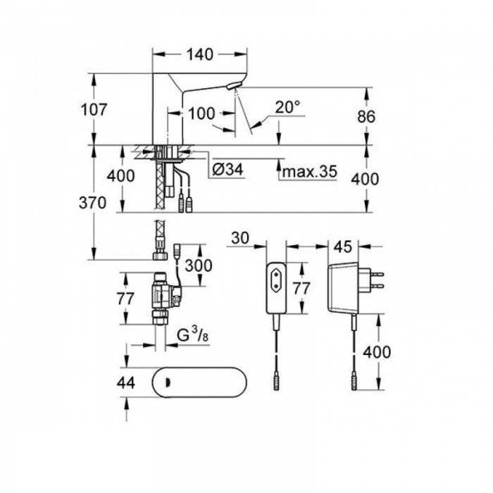 Монокран на одну воду сенсорный, адаптер Grohe Euroeco Cosmopolitan E (36269000) Монокран на одну воду сенсорный, адаптер Grohe Euroeco Cosmopolitan E (36269000)