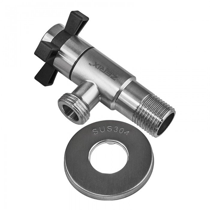 Кран для подключения сантехприборов Zerix VAL-09-1/2x1/2 из нерж.стали SUS304 (ZX5102) Кран для подключения сантехприборов Zerix VAL-09-1/2x1/2 из нерж.стали SUS304 (ZX5102)