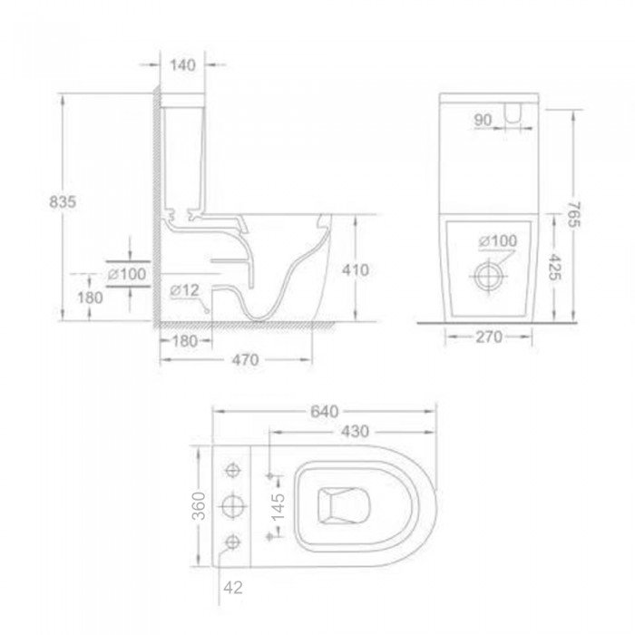 Бачок до унітазу-компакту Mixxus Ellipse-0403-T3 Tank 640х360х835 зі зливною арматурою (MI8318)
