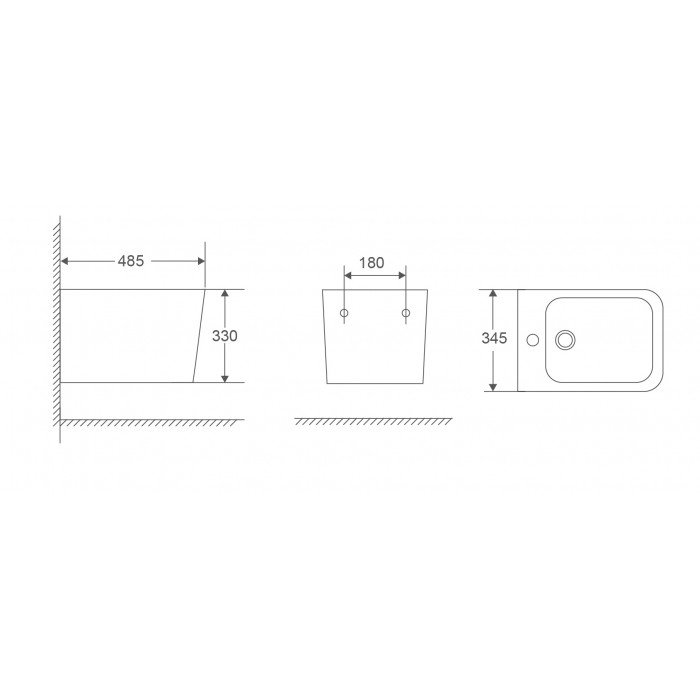 Біде підвісне Mixxus Premium Quadro-0501 485x345x325mm (MP6459)