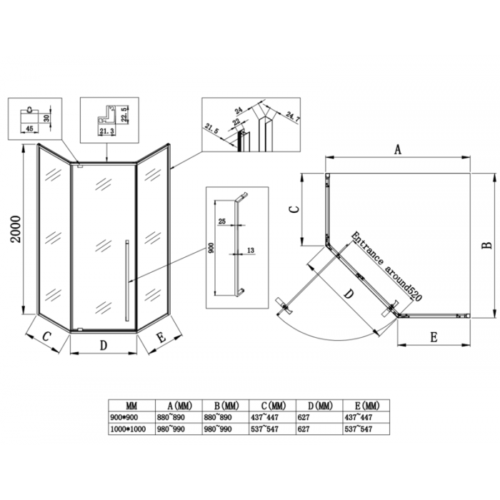 Душова кабіна без піддону Koer SR SC06-90x90x200-TR-07 прозоре скло Easy Clean 8мм, графіт (K