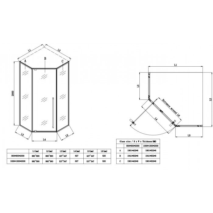 Душова кабіна без піддону Koer SR SC06-90x90x200-TR-07 прозоре скло Easy Clean 8мм, графіт (K