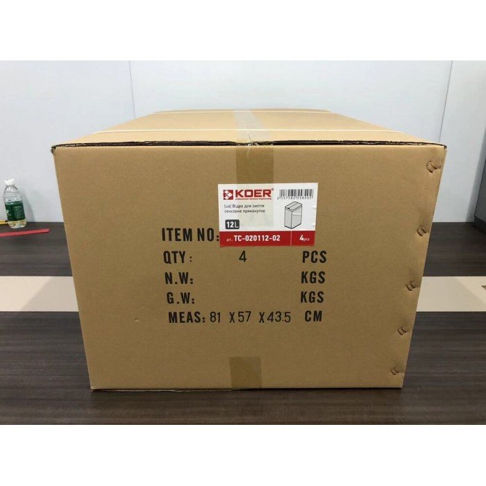 Відро для сміття сенсорне прямокутне Koer TC-020112-02 12 л колір нержавійка (KR5582)