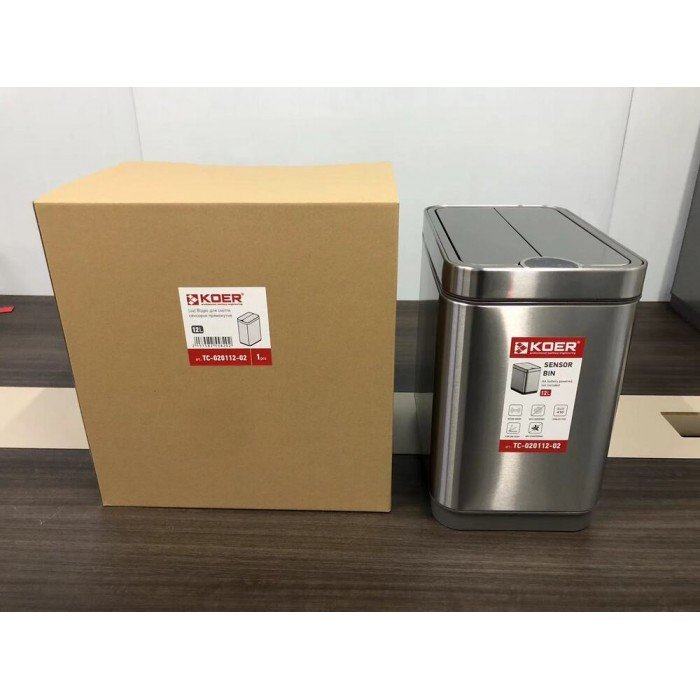 Відро для сміття сенсорне прямокутне Koer TC-020112-02 12 л колір нержавійка (KR5582)