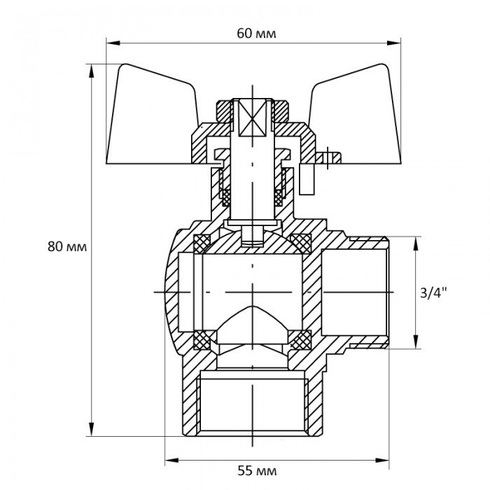 Кран шаровый Koer 3/4" ГШБ угловой (KR.208) (KR2806)