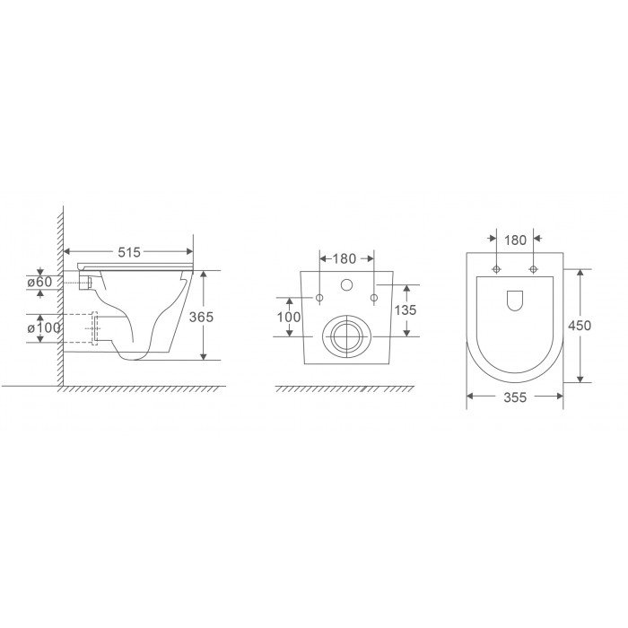 Унітаз підвісний Mixxus Premium Bevel-0301-T3 515x355x365mm, система змиву Tornado 3.0 (MP6472)