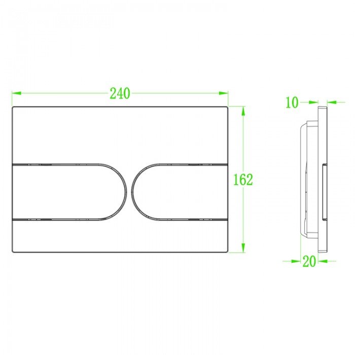 Панель змиву Koer KT-0604-05 240x160x10mm пластикова, кнопка закруглена (KR5324)