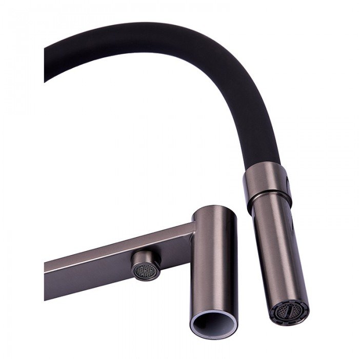 Змішувач для кухні з гнучким виливом на дві води Zerix KIT-021 Graphite REFL.Black з нерж. сталі (ZX5559)