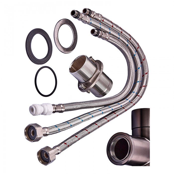 Змішувач для кухні з гнучким виливом на дві води Zerix KIT-021 Graphite REFL.Black з нерж. сталі (ZX5559)