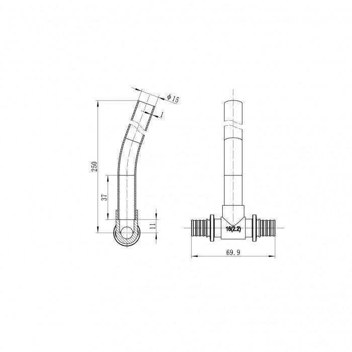 Трубка Т-подібна для приєднання радіатора Koer KA.D16-16-250 (KR4905) Трубка Т-подібна для приєднання радіатора Koer KA.D16-16-250 (KR4905)