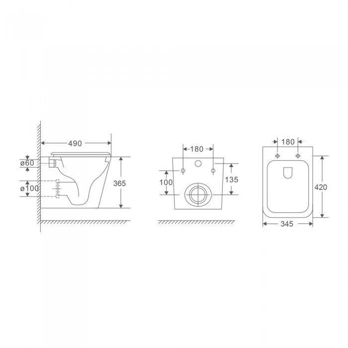 Унітаз підвісний Mixxus Premium Quadro-0301-T3 490x340x360mm, система змиву TORNADO 3.0 (MP6453)