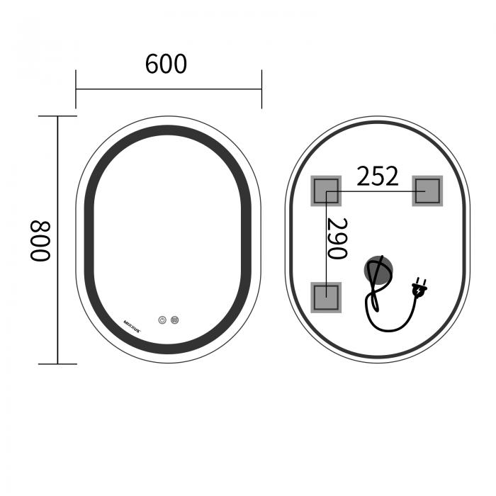 Зеркало Mixxus Premium ELLIPSE MV05-80x60-Reverse с Led Touch, Anti-fog, димером (3-6,5kK) (MP6642)