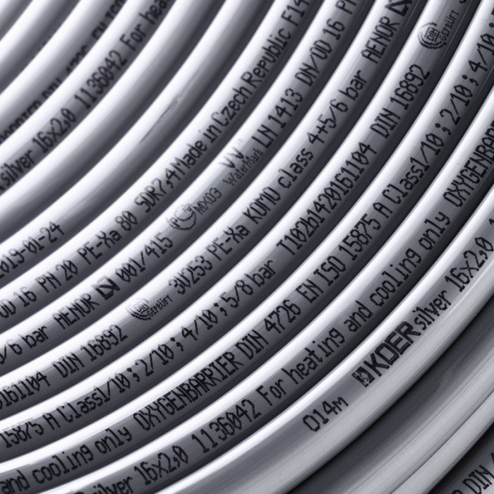 Труба для теплої підлоги з кисневим бар'єром Koer PEX-B EVOH 16*2,0 (Silver) (600 м) (KR2854) Труба для теплої підлоги з кисневим бар'єром Koer PEX-B EVOH 16*2,0 (Silver) (600 м) (KR2854)