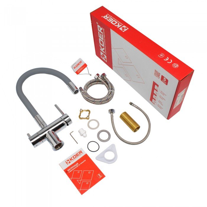 Кухонний змішувач з силік. виливом і вих. для питної води KOER KB-72002-01 (KR3383) Кухонний змішувач з силік. виливом і вих. для питної води KOER KB-72002-01 (KR3383)