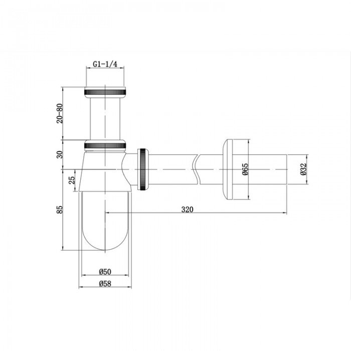 Сифон для раковины Champion SIPHON-01 без выпуска (под донный клапан) без ревизии (Цвет хром) 1 1/4