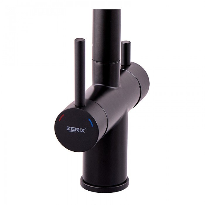 Смеситель кухонный на две воды Zerix LUX-024 Black с выдвижной лейкой (нерж. сталь) (ZX5556)