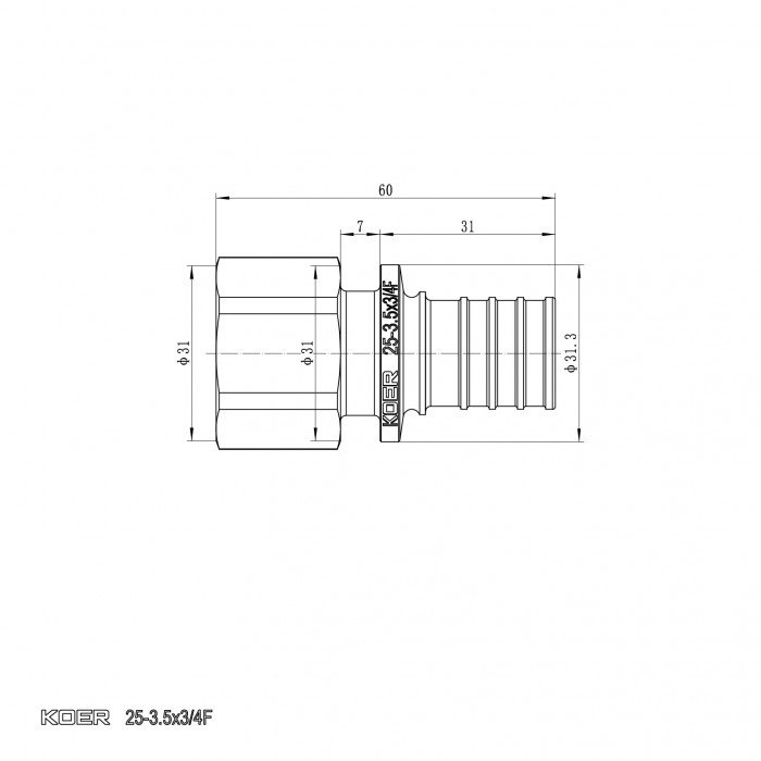 Переходник с ВР Koer KA.A08F-25 - 25(3.5mm) x 3/4"F (KR4865)