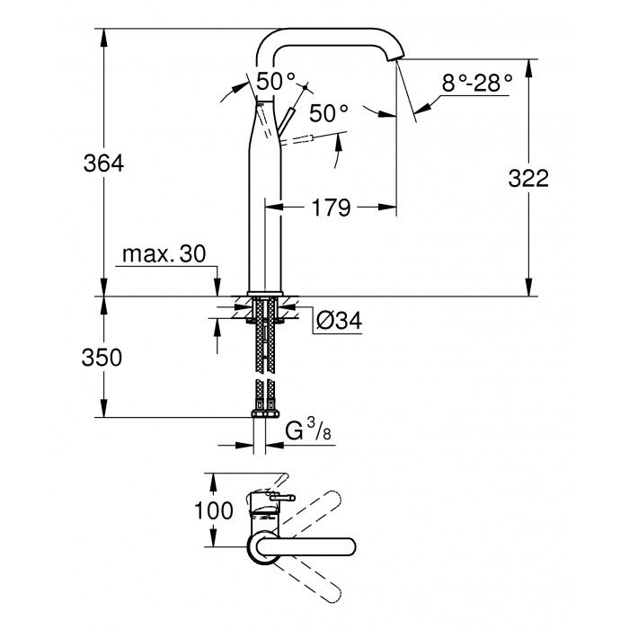 Смеситель на столешницу для раковины XL-размера Grohe Essence New (32901001) Смеситель на столешницу для раковины XL-размера Grohe Essence New (32901001)