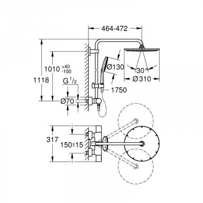 Душова система з термостатом для настінного монтажу Grohe Rainshower Smartactive 310 (27966001)